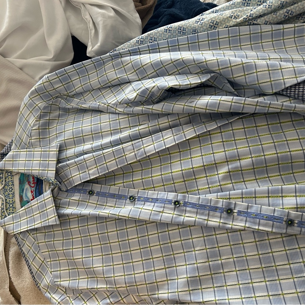Men's Blue and Green Checkered Shirt